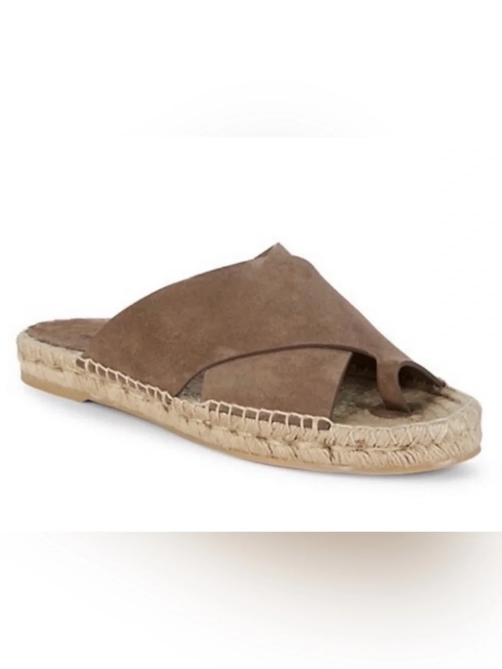 Vince Carlita Brown Taupe Suede Crisscross Toe-Loop Espadrille Slide